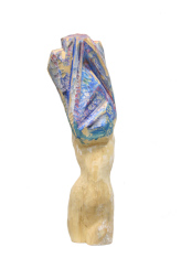 polychromatic wood sculpture blue dress