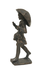 Modern figurative bronze sculpture shopping girl