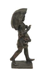 Modern figurative bronze sculpture shopping girl