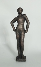 Modern figurative bronze sculpture sprts girl warm up