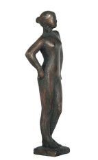 Modern figurative bronze sculpture sprts girl warm up